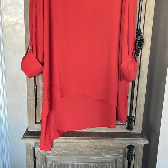 Catherine Malandrino Rustic Tab-Sleeve Crepe Overlay Hi-Low Tunic size 3X NWT - Picture 5 of 12